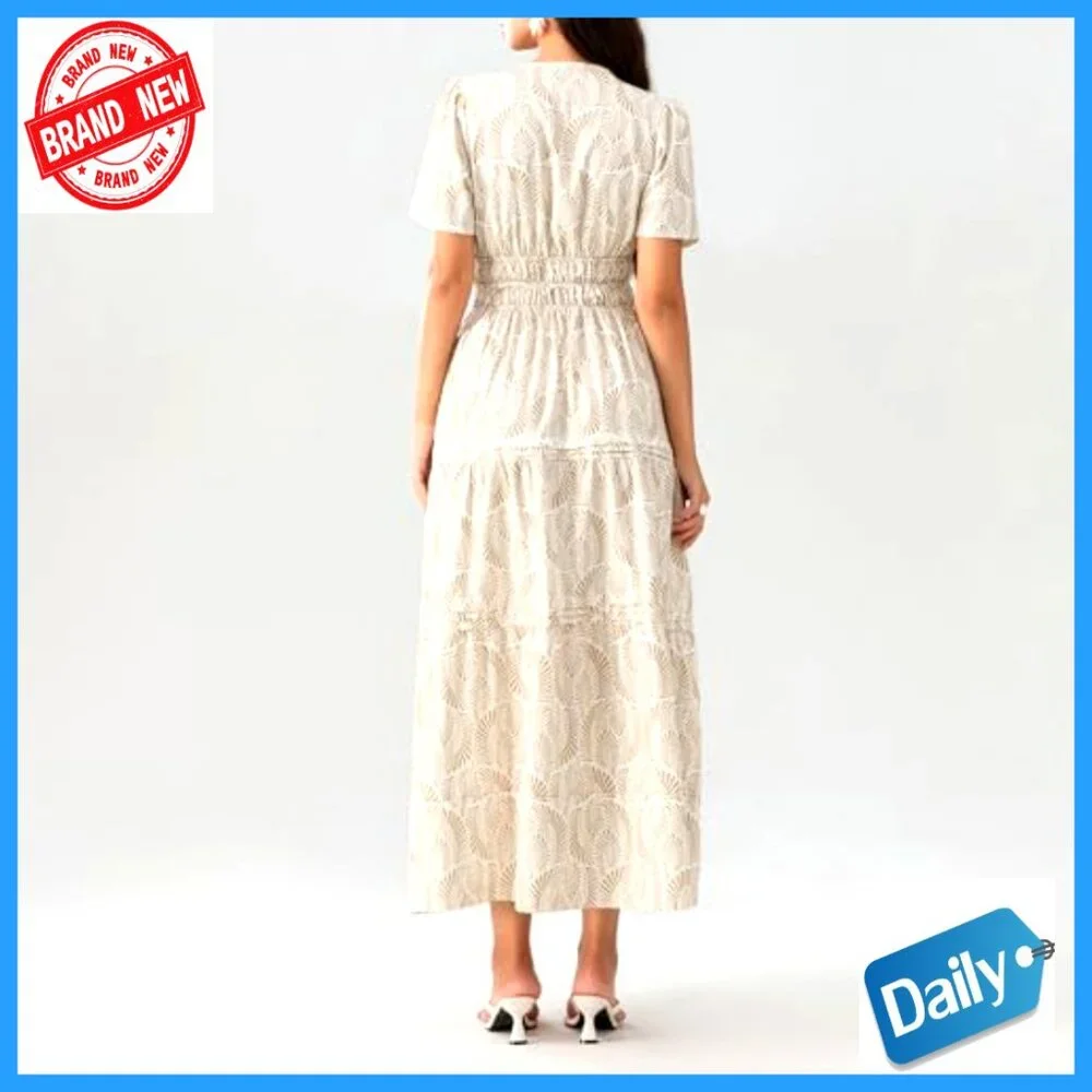 Short Sleeve V-Neck Maxi Dress with Smocked Waist and Pockets - Picture 6 of 7